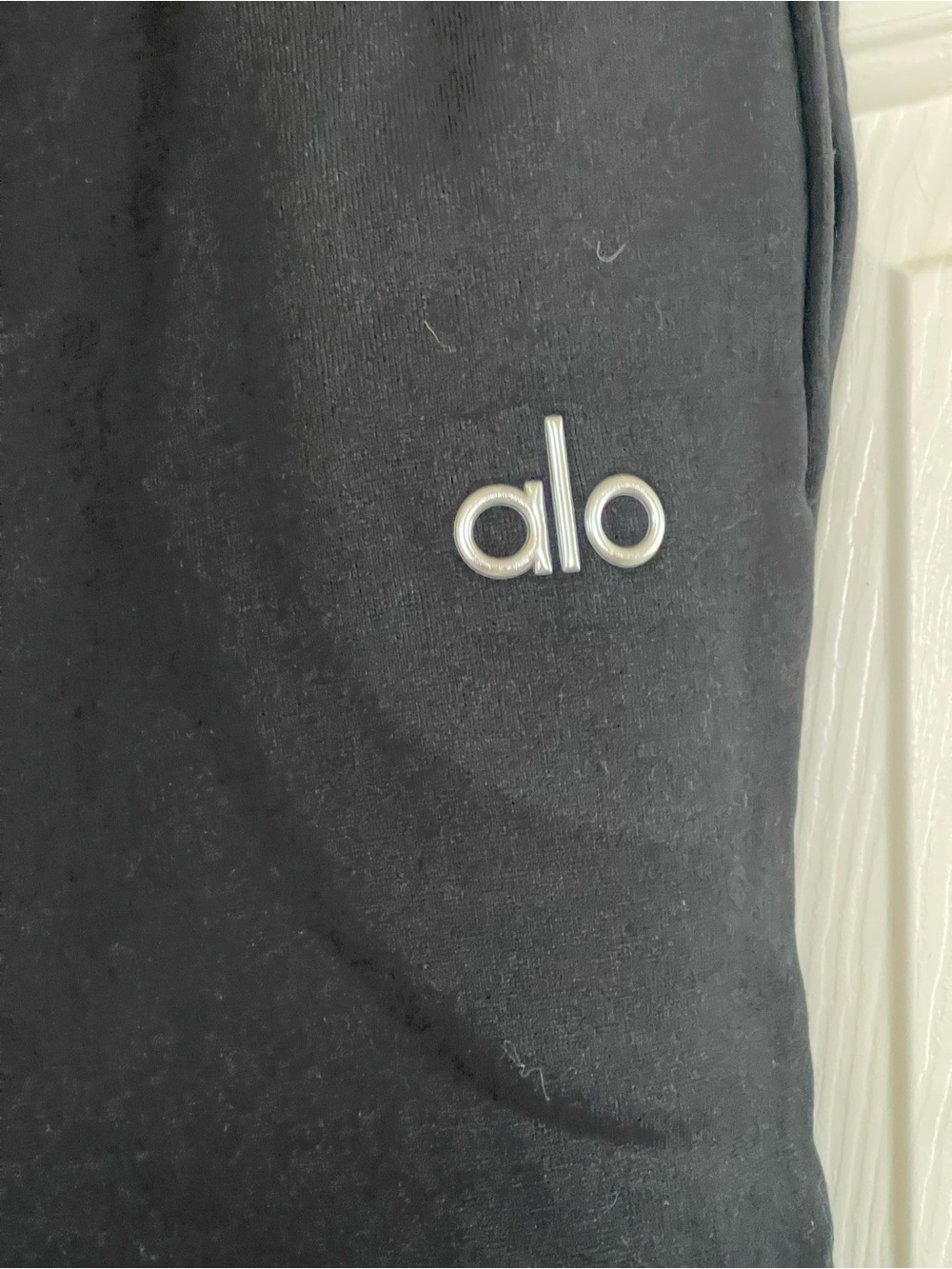 ALO Yoga Black Track Joggers with Silver Alo Emblem